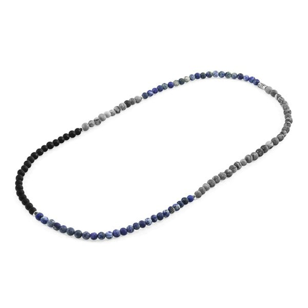 Anchor & Crew Blue Sodalite, Black Onyx and Grey Jasper Isaac Silver and Stone SKINNY Necklace x Wrap Bracelet 