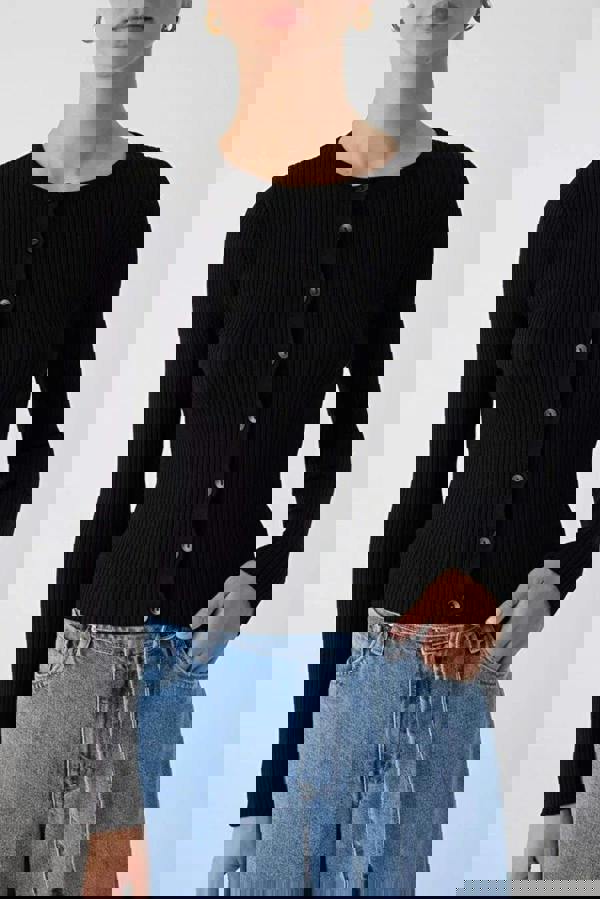 WOVCOR Mercerized Look Ribbed Knit Cardigan