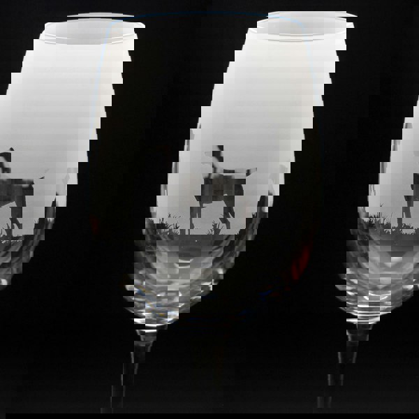 Glyptic Glass Art Pointer Dog Crystal Wine Glass - Hand Etched/Engraved Gift