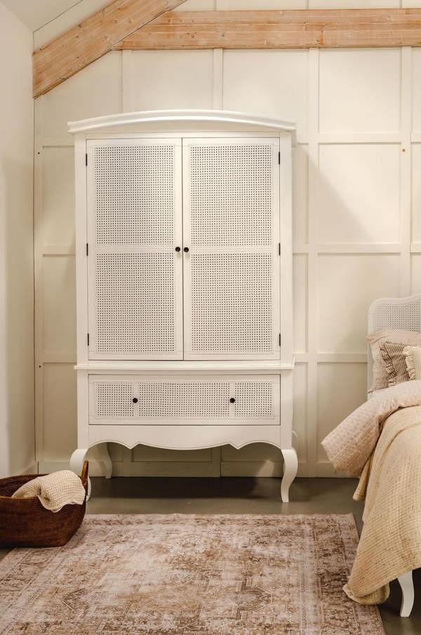 Louis Large French Combi Wardrobe with Rattan Cane Doors and Drawer
