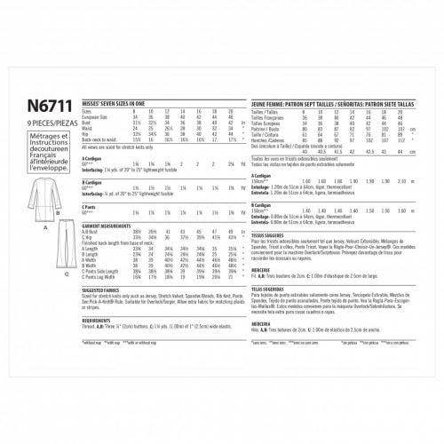 New Look Sewing Pattern 6711, Cardigans, Trousers for Women, A (8-10-12-14-16-18-20) - Easy
