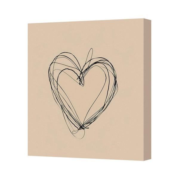 Benjamin Tate Design Beige Abstract Heart Sketch Canvas Art Handmade In UK