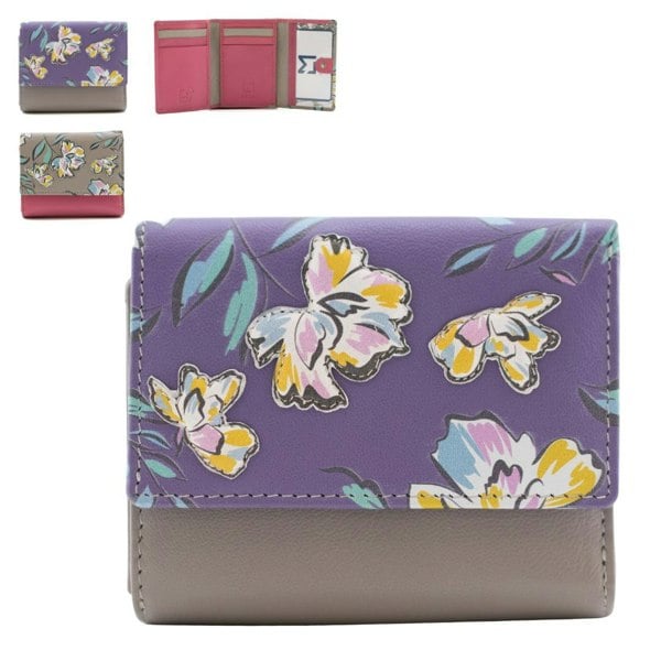 Mala Leather Zinnia Flower Floral Leather Trifold Purse