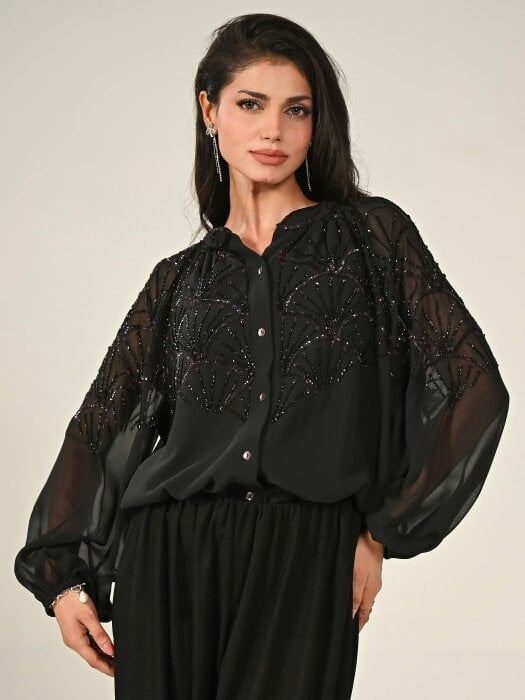 Rose & Nancy Gemma Black Hand Embellished Blouse