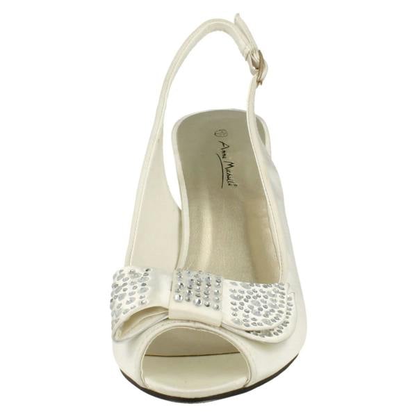 Anne Michelle Ladies Anne Michelle Mid Heel Peep Toe Diamante Bow Vamp Court Shoes