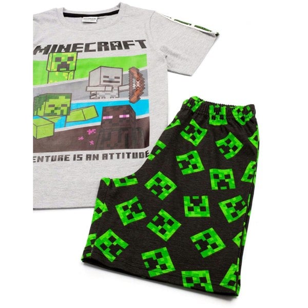 Minecraft Boys Short Pyjama Set - Heather Grey/Black/Green