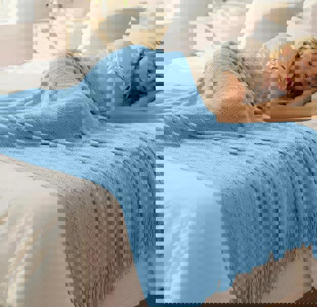 Anyhouz Anycozy Sky Blue Faux Cashmere Throw Blanket Diamond Knit 130x230cm