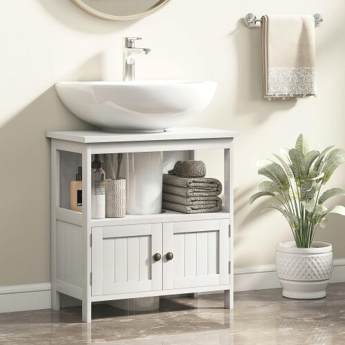 Wyld Haus Dalaco White Pedestal Sink Storage Cabinet With Double Doors And Internal Shelving