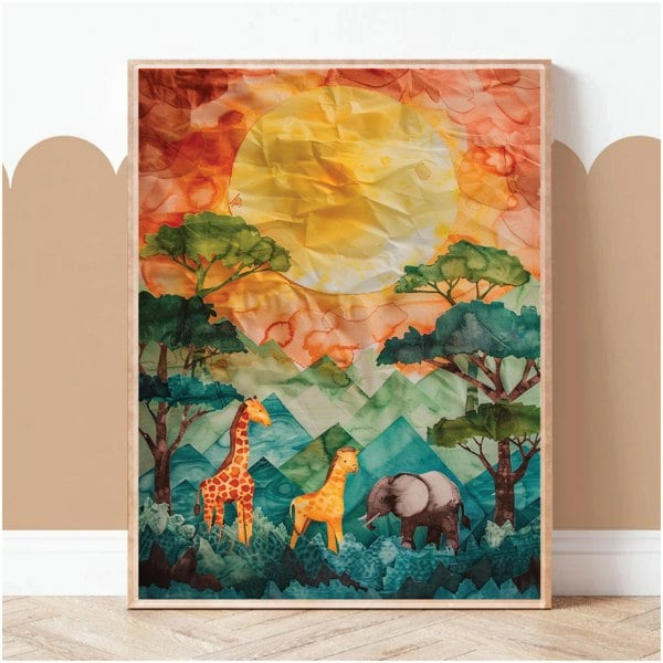 Kinder Valley Safari Collage Poster Print