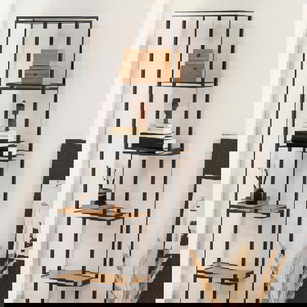 Furniture To Go Seaford Tall Black Metal Bookcase with 5 Oak Shelves