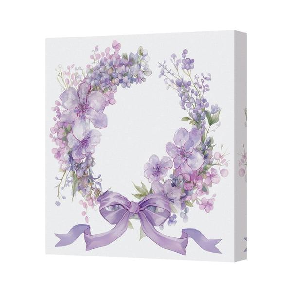 Benjamin Tate Design Purple Floral Wreath Canvas Wall Art Print With Ribbon Bow