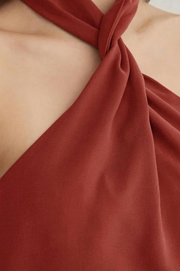 WOVCOR Halter Neck Knotted Woven Blouse