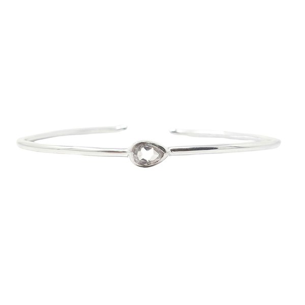 Minimalist Sterling Silver White Topaz April Birthstone Bangle Bracelet