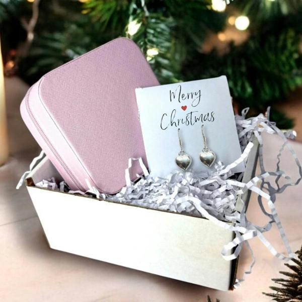 Aye Do Gifts Merry Christmas Gift Hamper Silver Heart Drop Earrings & Jewellery Box