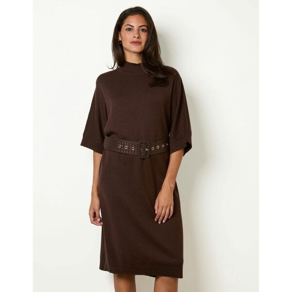 Blue Vanilla Midi Dress With Woven PU Leather Belt