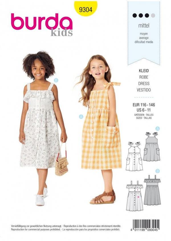 Burda Sewing Pattern 9304 Dresses For Kids, 116cm-146cm - Intermediate