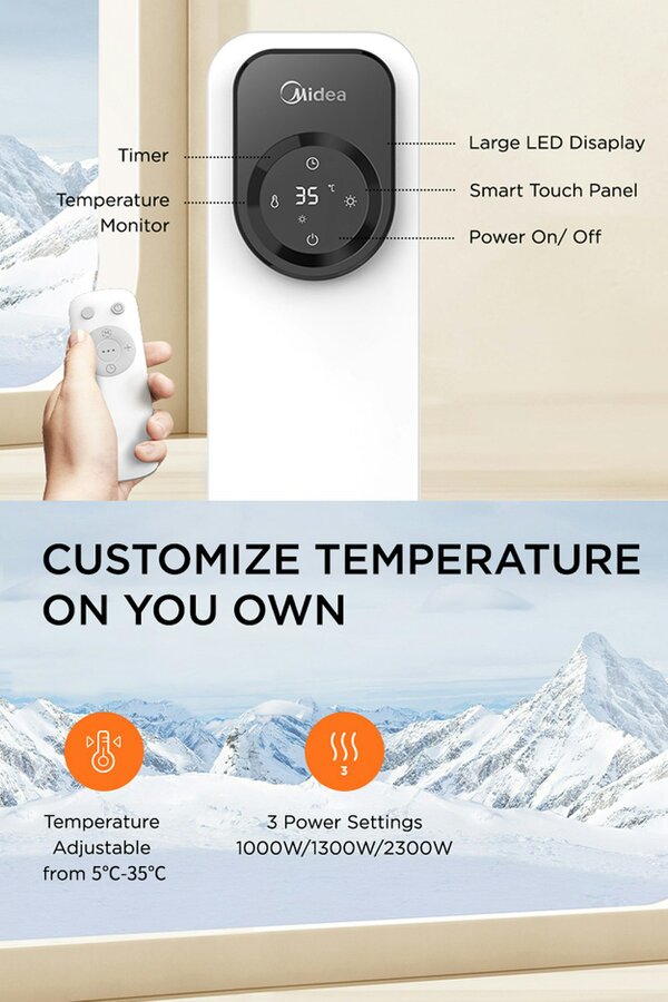 Living and Home Livingandhome 11-Fin Electric Heater Oil-Filled Radiator Heating with Remote Control & LED Touch Screen