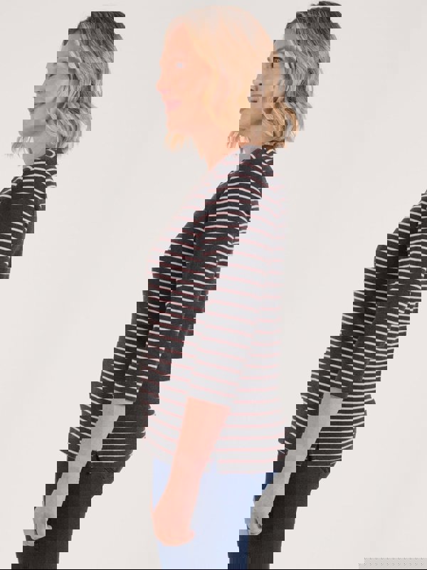 PennyPlain Round Neck Striped Top - Charcoal