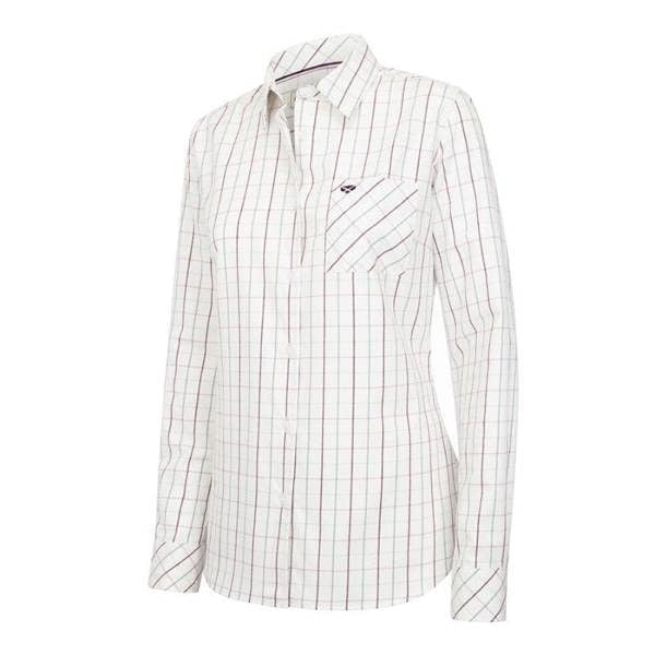 Hoggs of Fife Aberlady ladies tattersall shirt angled front view with pearlised buttons and tailored fit