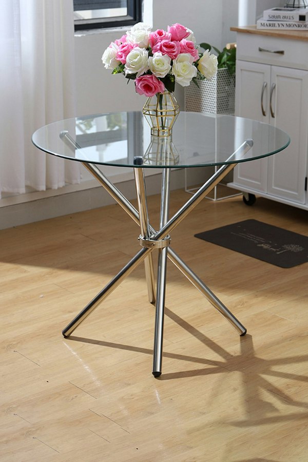 Living and Home 5pcs Dining Table Set of 4 Modern Faux Leather Dining Chairs and Tempered Glass Table