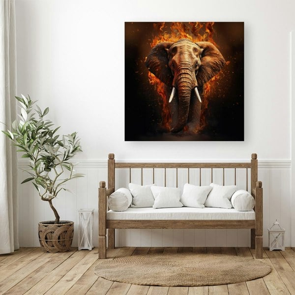 Warren Reed Splashart Elephant and fire Canvas