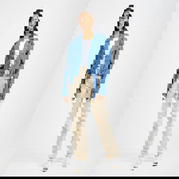 Brave Soul Mid Blue Denim Biker Jacket - Mid Blue Image 3