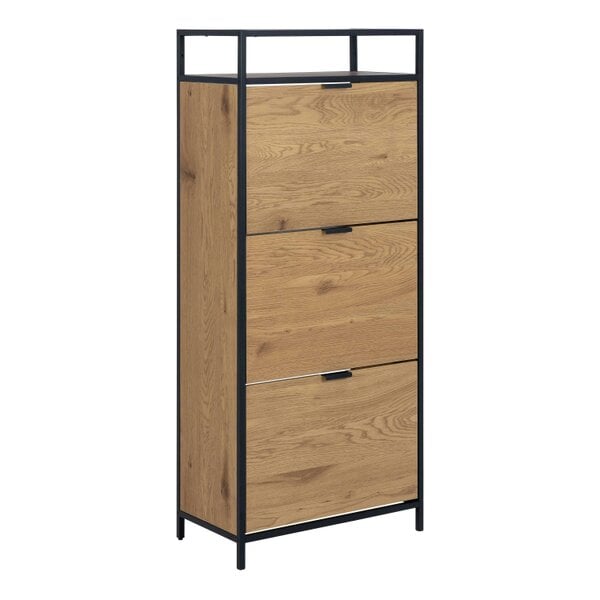 Wyld Haus Taipei Black and Oak Wood 3 Drawer Shoe Cabinet