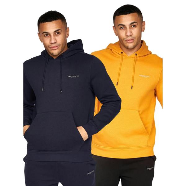 Crosshatch Mens Traymax Overhead Hoodie (Pack Of 2) - Navy/Mustard - 