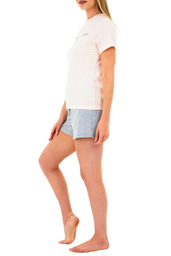 Smart Living Women's Stylish Slogan Tee and Shorts Pyjama Set - Pink/Grey