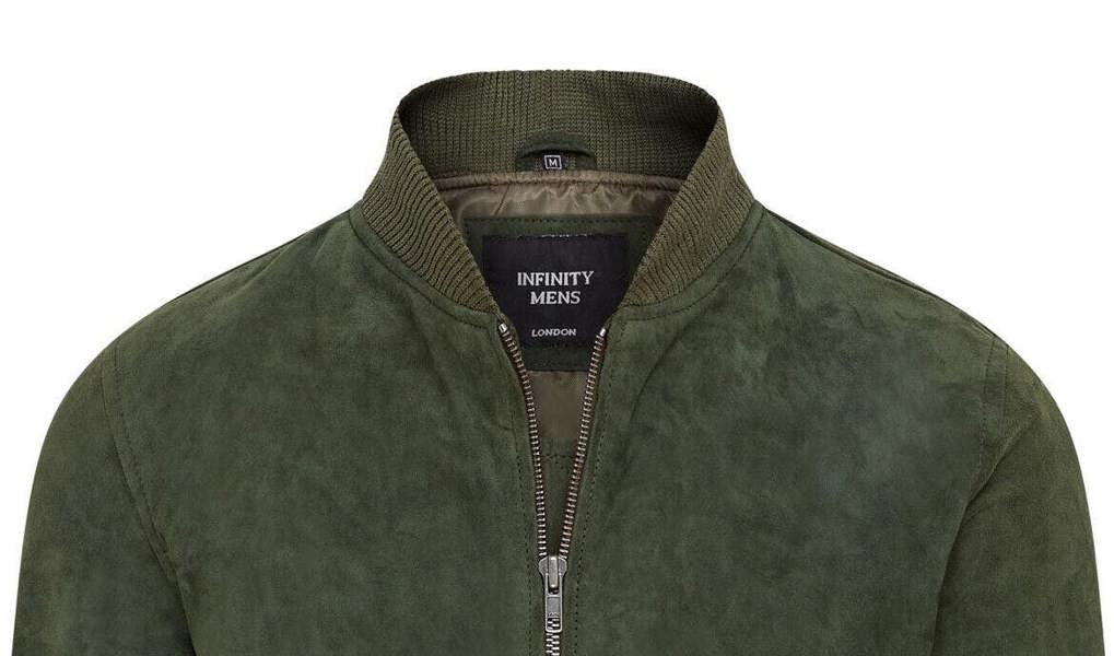 Infinity Leather Mens Soft Goat Suede MA-1 Varsity Bomber Jacket  - Dalian