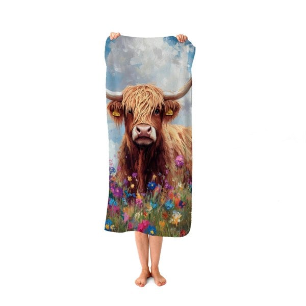 Warren Reed Highland Cow In A Summer Meadow Beach Towel