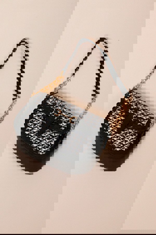 SVNX Houndstooth Shoulder Bag in Black & White