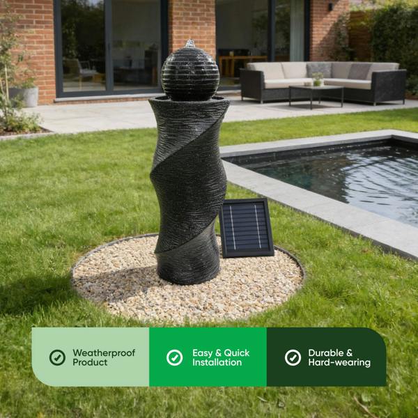 Gardenwize Solar Water Feature – Twisted Ball Fountain with LED Lights & Battery Backup