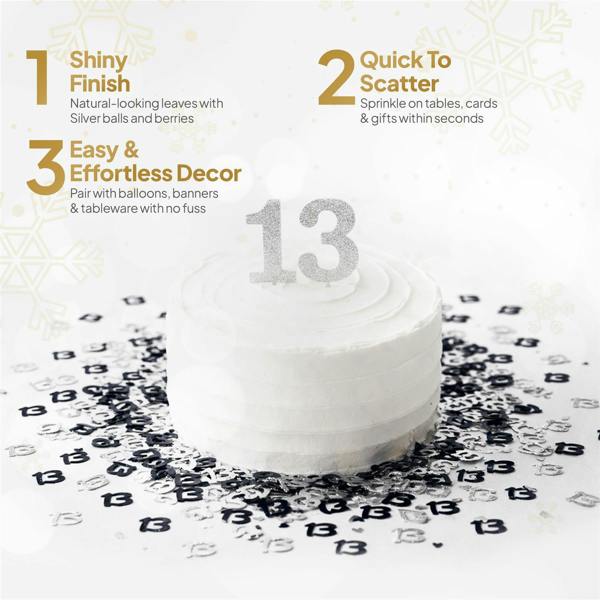 13th Birthday Black and Silver Metallic Confetti Decoration Pack, Table Party Decor image 9