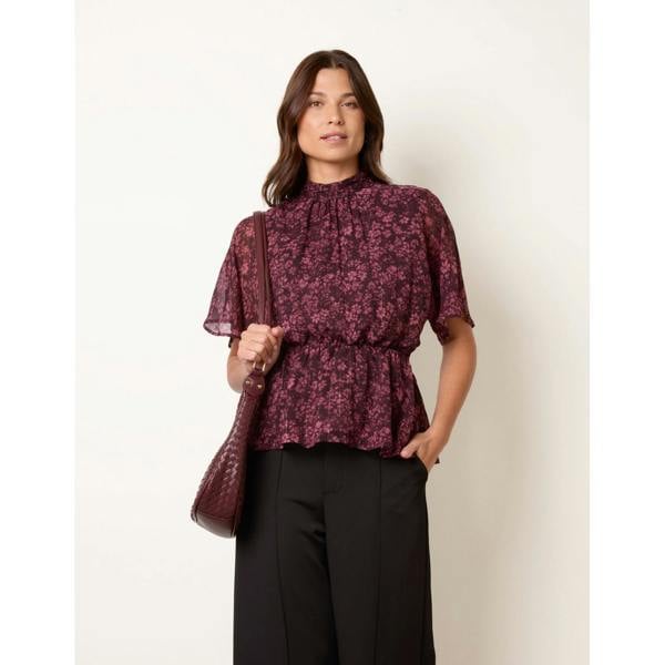 Blue Vanilla High Neck Floral Top