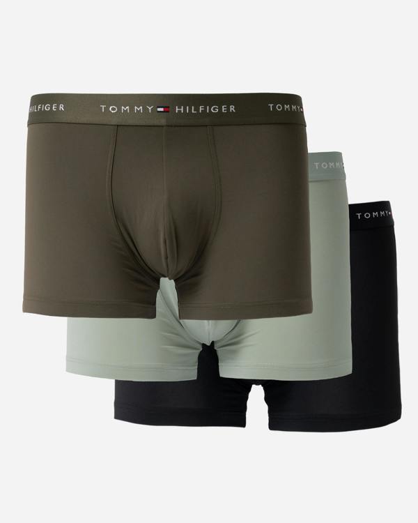 Tommy Hilfiger 3-Pack DTM Waistband Mens Trunks in Black, Mint and Army green