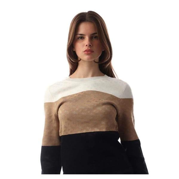Boss Womens/Ladies Fireria Colour Block Crew Neck Sweatshirt - Cream/Tan/Black - 