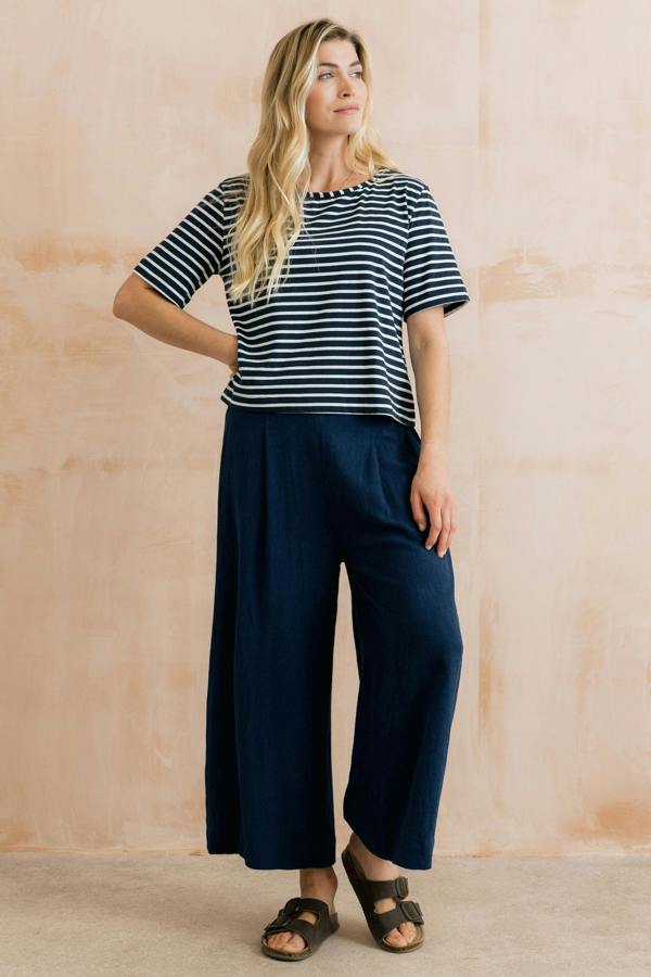 Lily & Me Summer Wide Leg Linen Blend Culottes Navy