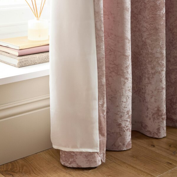 Catherine Lansfield Crushed Velvet Lined Eyelet Curtains Blush Pink