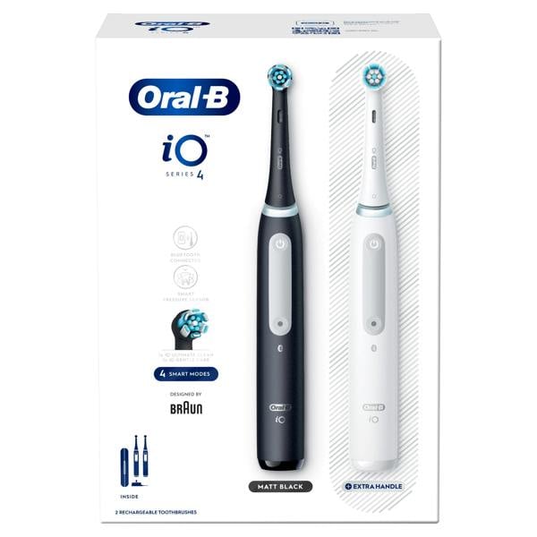 Oral-B iO 4 Dual Pack, Black & White Electric Toothbrushes, 2 Toothbrush Heads, 1 Travel Case