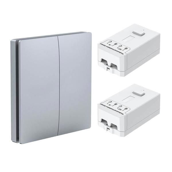 ENER-J 2 Gang Wireless Kinetic Switch, Silver + 2 units of 500W RF Receiver