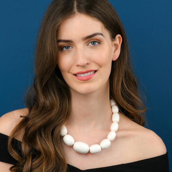 Zavana 20 inch Long White Oval Beads Statement Necklace for Women