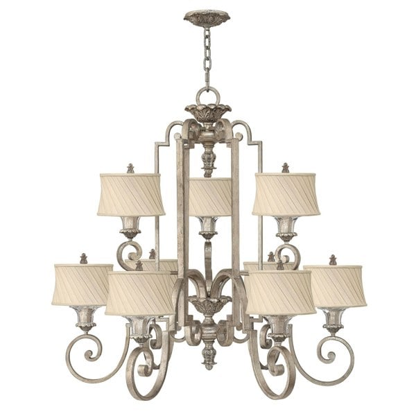 9 Bulb Chandelier Hanging Pendant LIght Silver Leaf LED E27 60W Bulb Loops