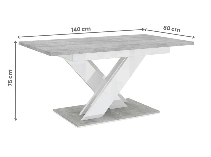 PHD Furniture BRONX Extendable Dining Table 140–180cm – White & Concrete Grey Effect