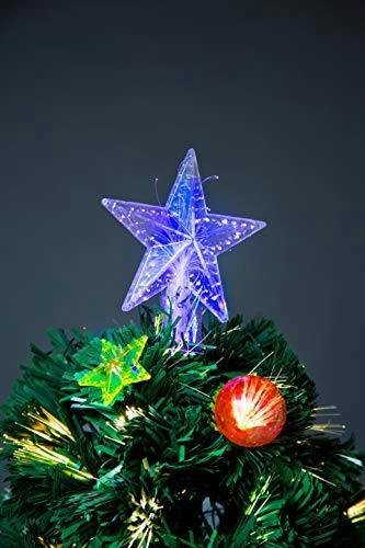 2Ft Fibre Optic Christmas Tree with Baubles and Stars, Pre-Lit LED, PVC, Green image 5