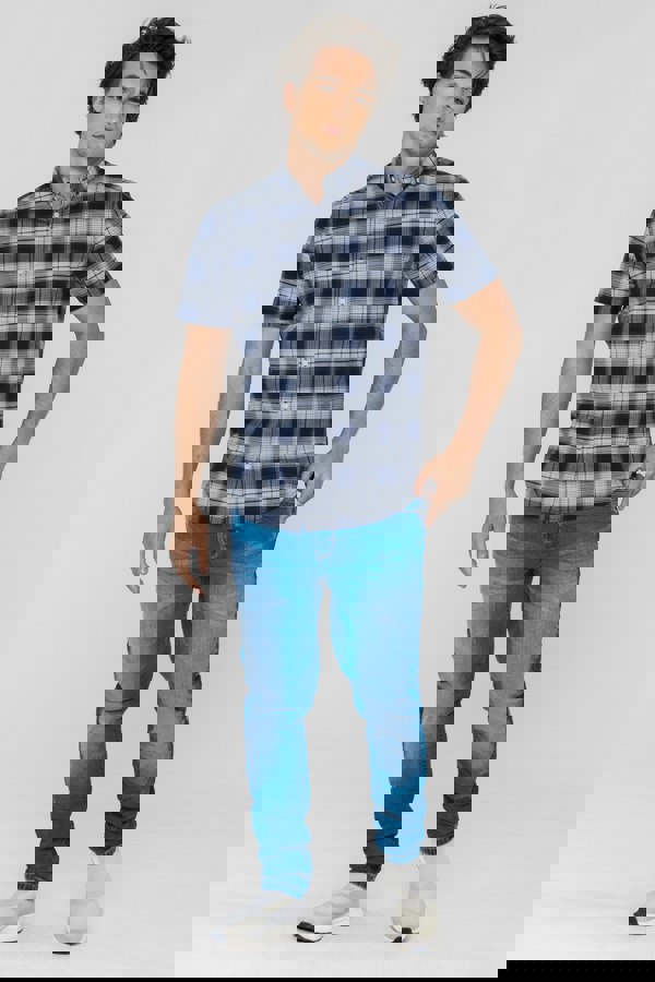 ENORSIA Men's Check Short Sleeve Oxford Shirt