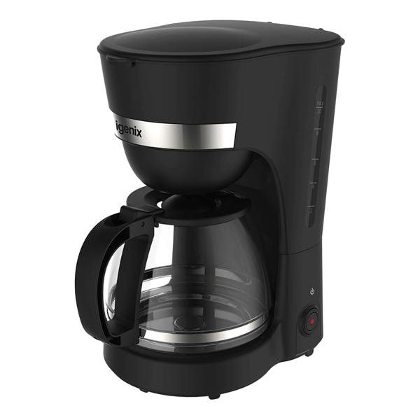 Igenix 1.25L Filter Coffee Maker – 750W, Anti-Drip, Keep Warm Function, Boil-Dry Protection, Dishwasher Safe Glass Carafe, IGCM01286B, Black