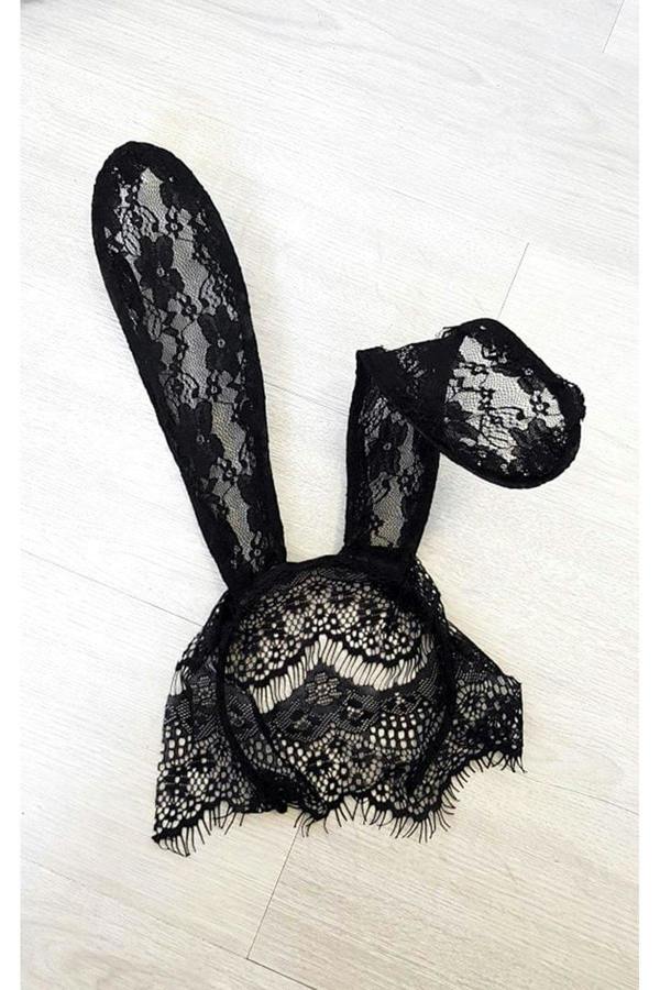 Bailey Lace Bunny Ears Headband - Black