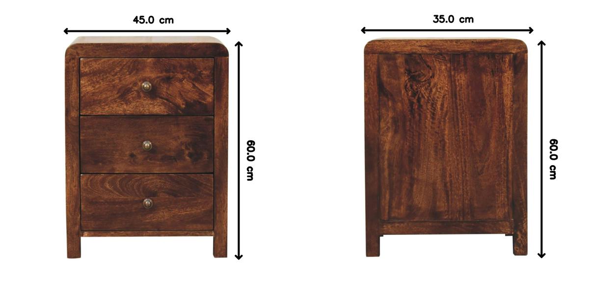 Artisan Furniture Solid Wood California Walnut Naya Bedside, 3 Drawers, Brown
