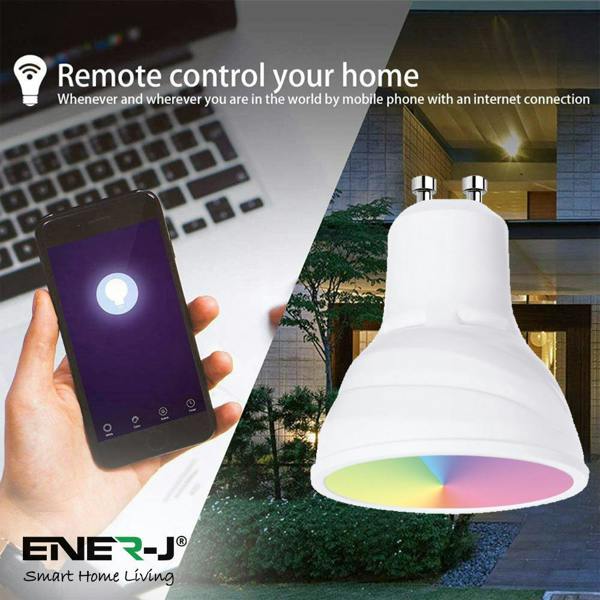 ENER-J 5W GU10 Smart WiFi LED Bulb, Dimmable RGB & Tunable White Spotlight, Alexa & Google Home Compatible - Single Pack